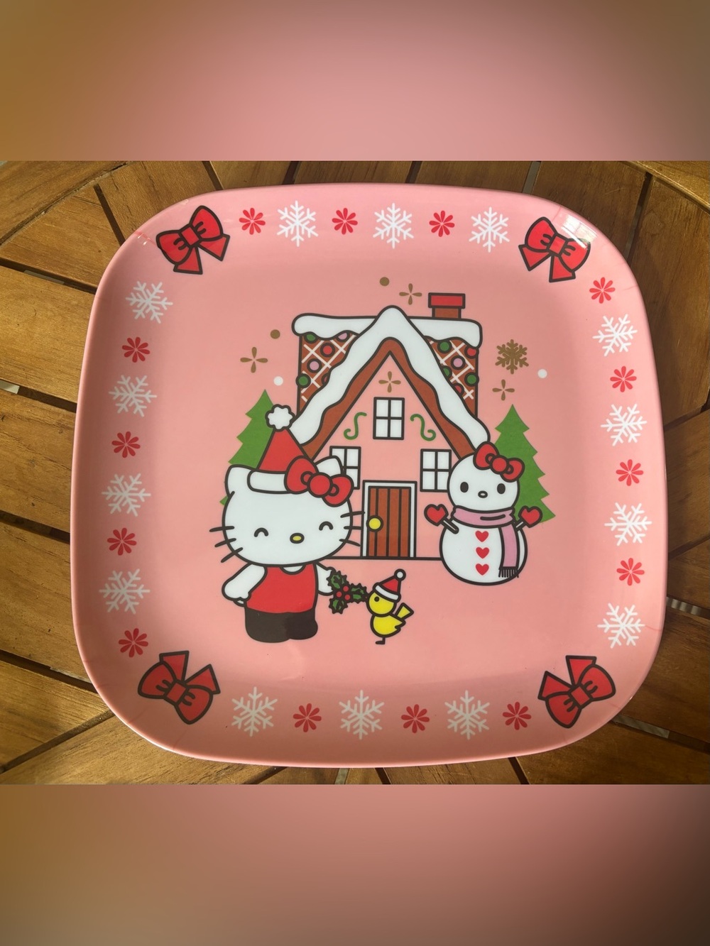 NWT Hello Kitty Pink Christmas Melamine Plate 10”x10” by Sanrio